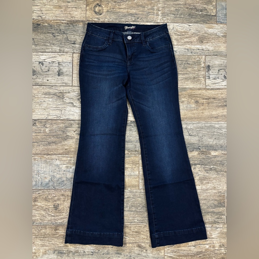 Wrangler Dark Wash High Rise Flare Bootcut Jeans Women's 3/4 x 30 Western Casual